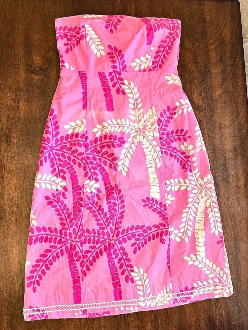 Vintage Lilly Pulitzer Size 10 Tropical Palm Trees Pink & White Printed Dress